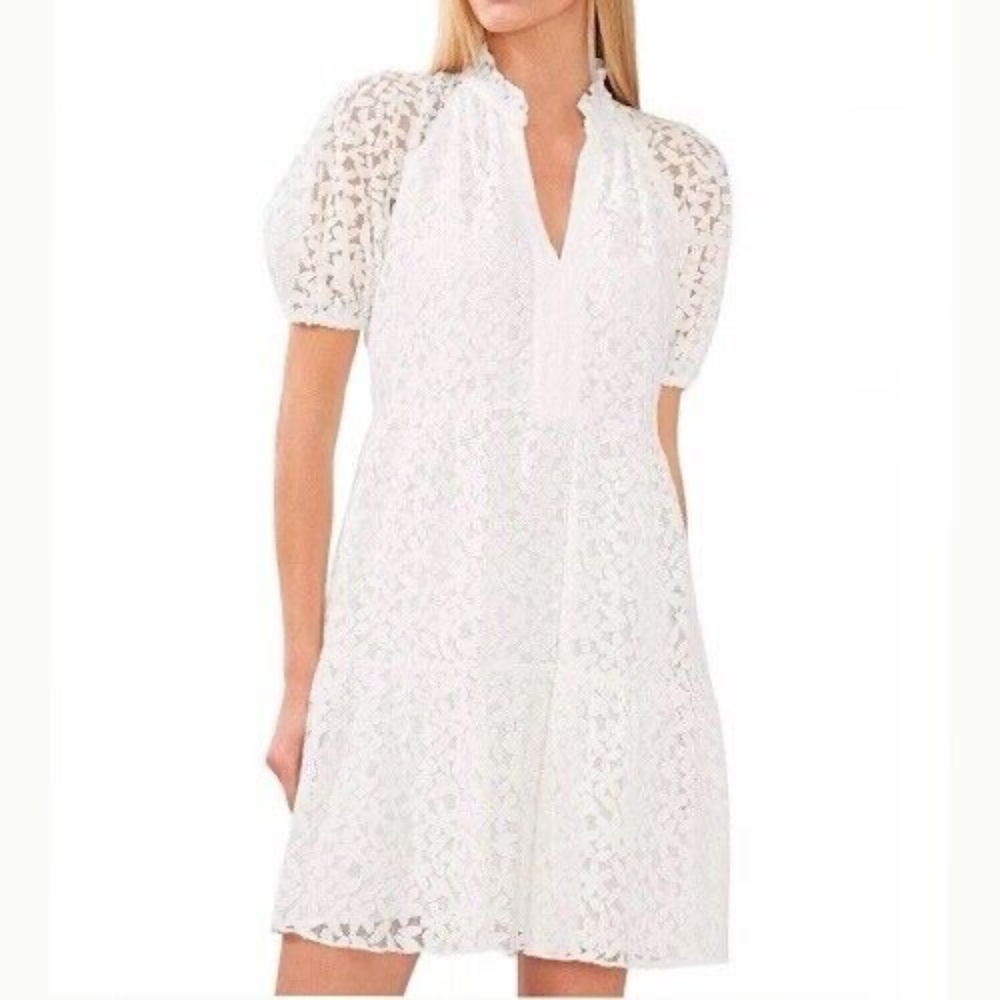 CeCe Dress Babydoll Mini Floral Lace Ruffle Puff Sleeve